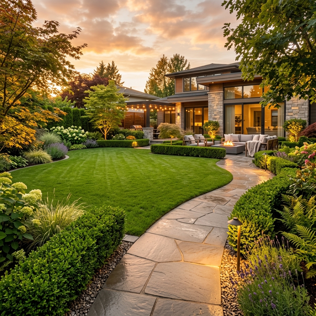 Gartenpflege im Sonnenuntergang